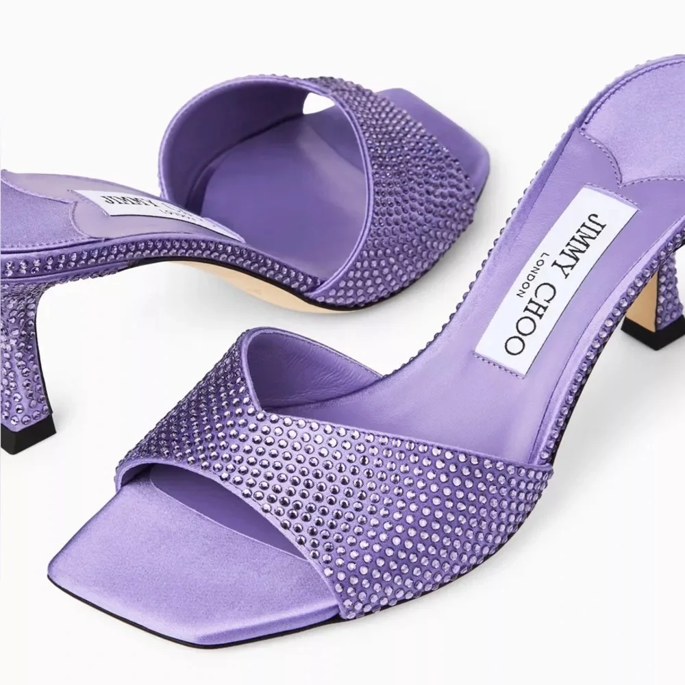 New JIMMY CHOO Skye 70 Crystal-embellished Mules in Satin